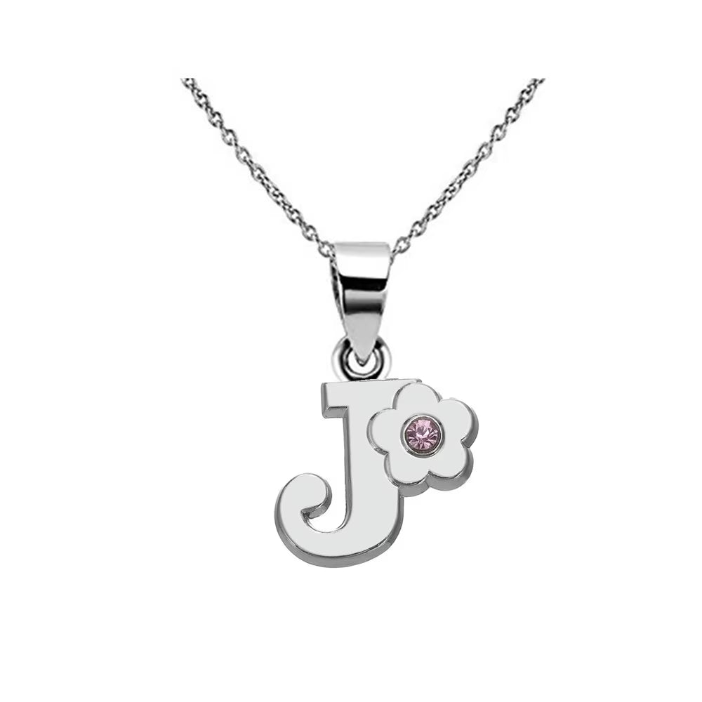 Initials Flower Letter Name Necklace for Girls Children'S Alloy Crystal Flower A-Z Alphabet Pendant Chain Kids Jewelry