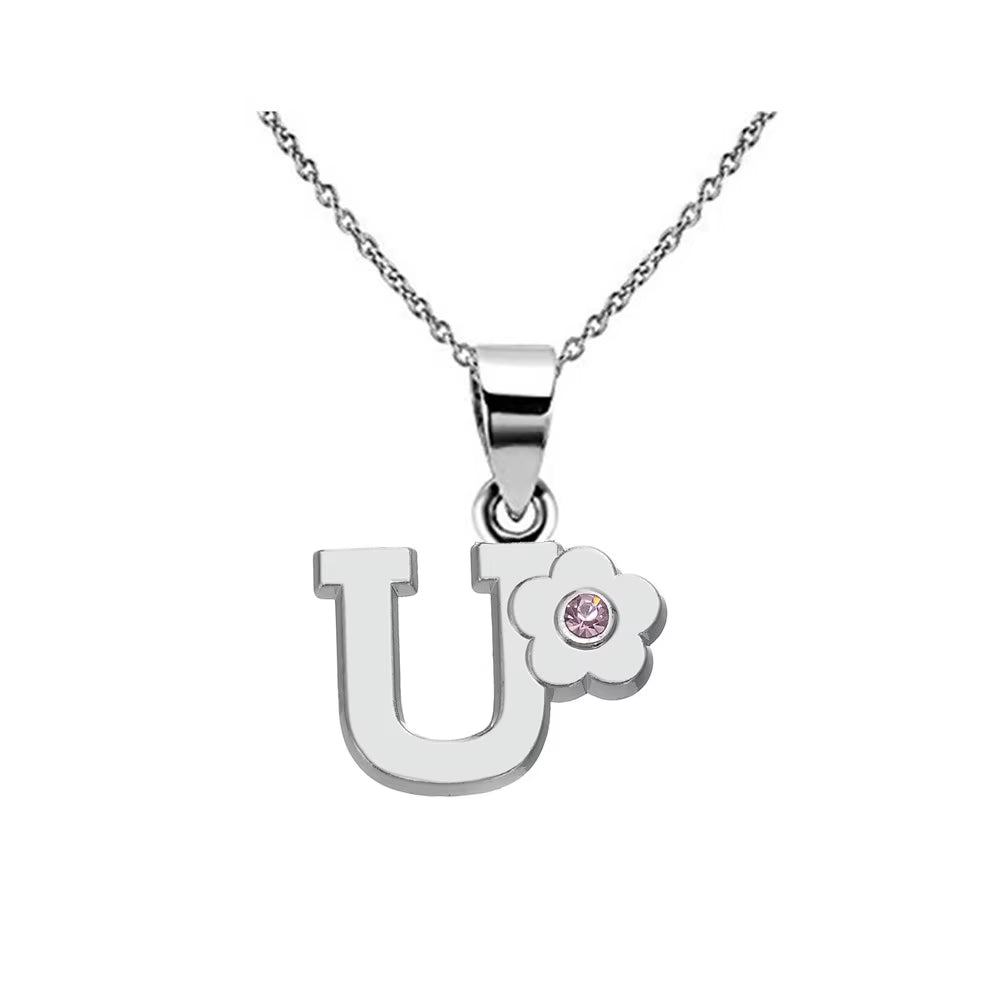 Initials Flower Letter Name Necklace for Girls Children'S Alloy Crystal Flower A-Z Alphabet Pendant Chain Kids Jewelry