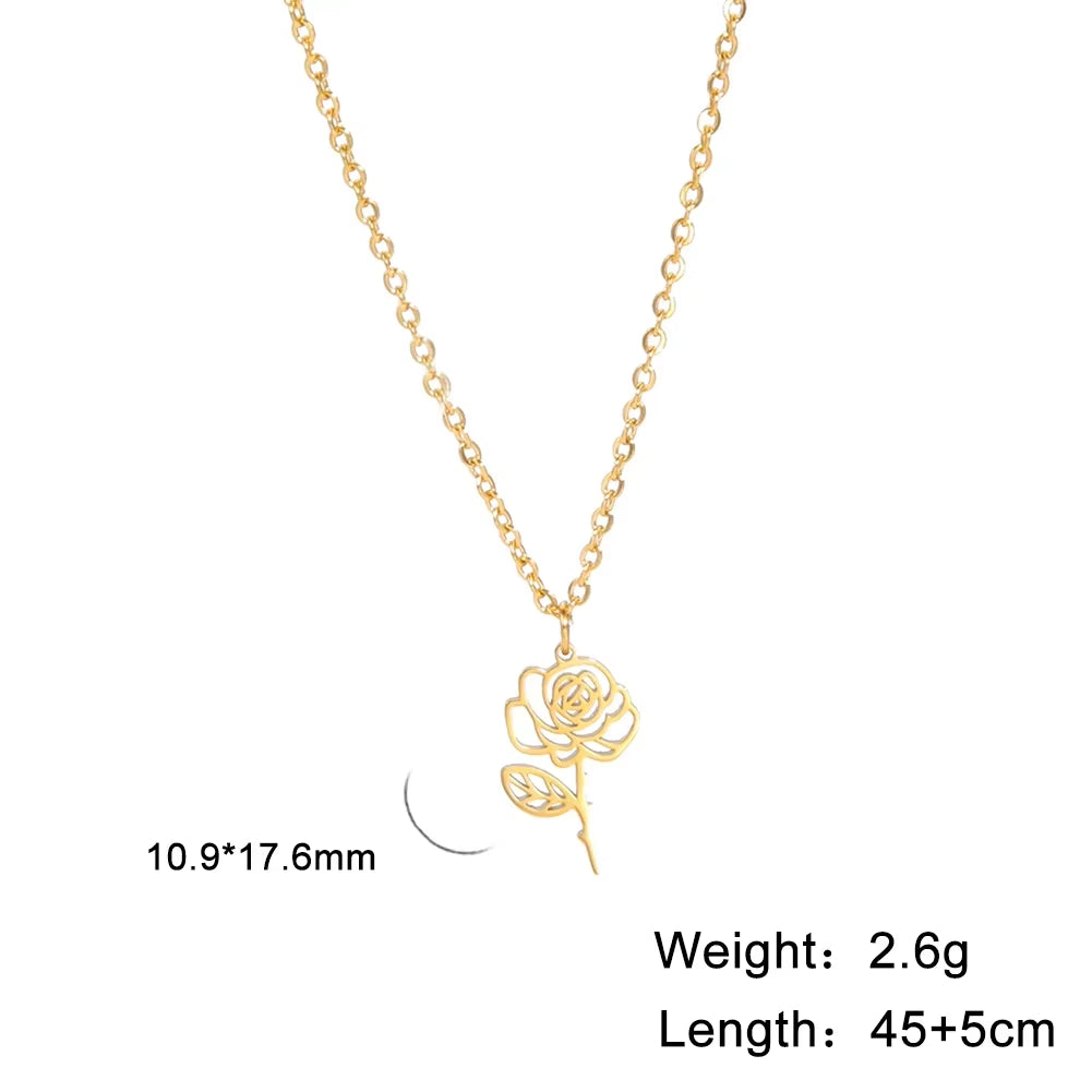 Stainless Steel Birth Month Flower Necklace Snowdrop Daisy Rose Pendant Neck Chains 2026 Trendy Jewelry Birthday Gift