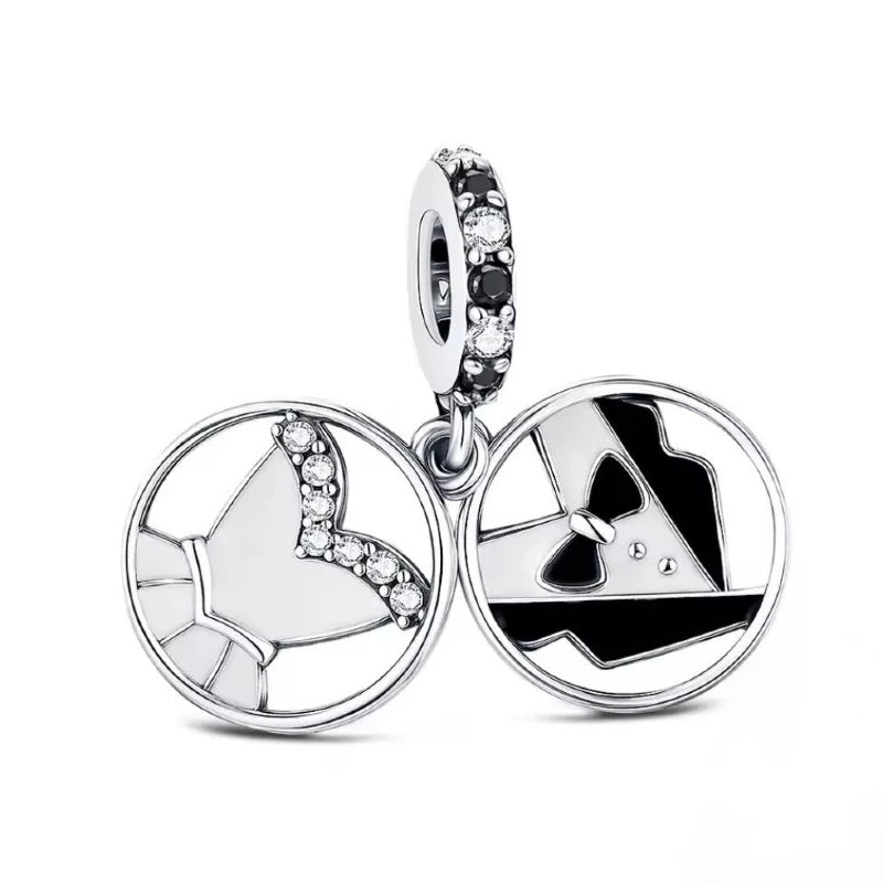 Mr & Mrs Wedding Day Double Disc Charm in 925 Sterling Silver - Loyalty & Love