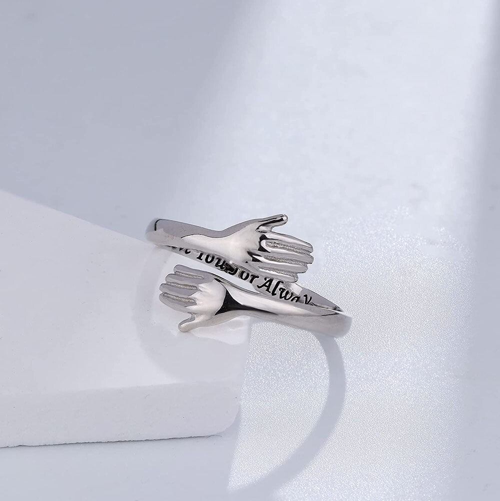Adjustable 925 Sterling Silver Filled Embrace Warm Hug Protective Hands Ring