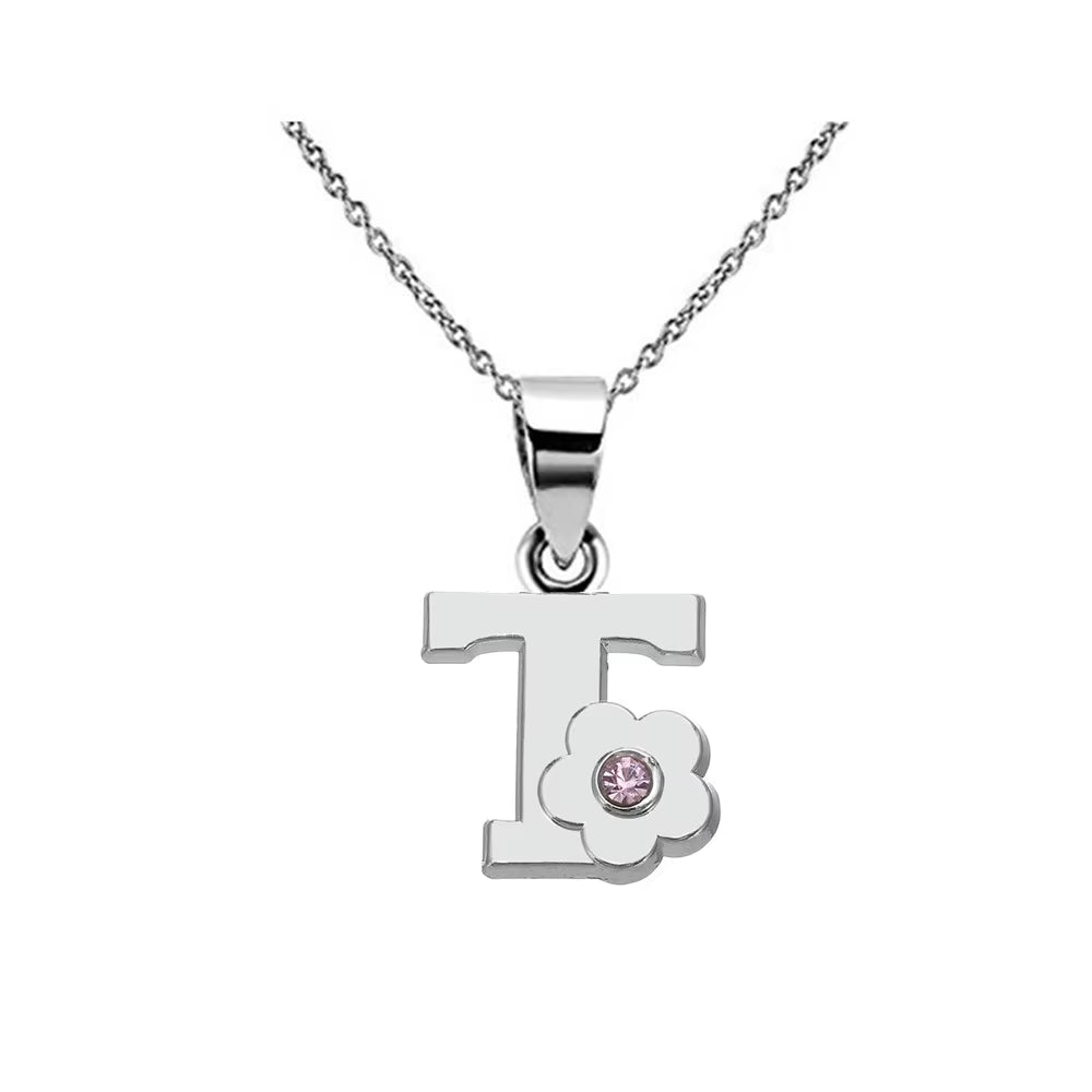 Initials Flower Letter Name Necklace for Girls Children'S Alloy Crystal Flower A-Z Alphabet Pendant Chain Kids Jewelry