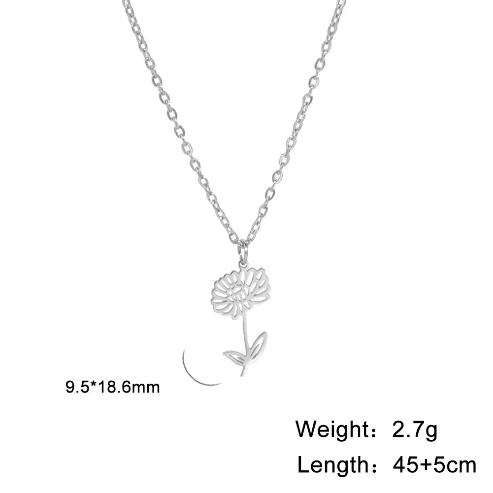 Stainless Steel Birth Month Flower Necklace Snowdrop Daisy Rose Pendant Neck Chains 2026 Trendy Jewelry Birthday Gift