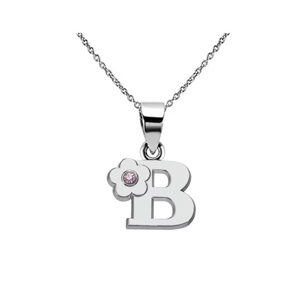 Initials Flower Letter Name Necklace for Girls Children'S Alloy Crystal Flower A-Z Alphabet Pendant Chain Kids Jewelry