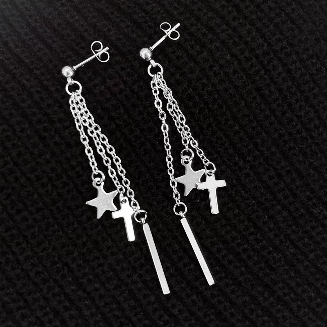 Cross Star Tassel Drop Earrings 925 Sterling Silver Womens Girls Jewellery Gift