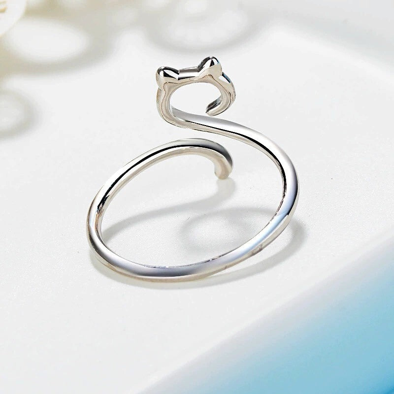 Hollow Cat Adjustable Ring 925 Sterling Silver Women Girl Jewellery Gift New UK