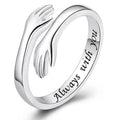 Adjustable 925 Sterling Silver Filled Embrace Warm Hug Protective Hands Ring