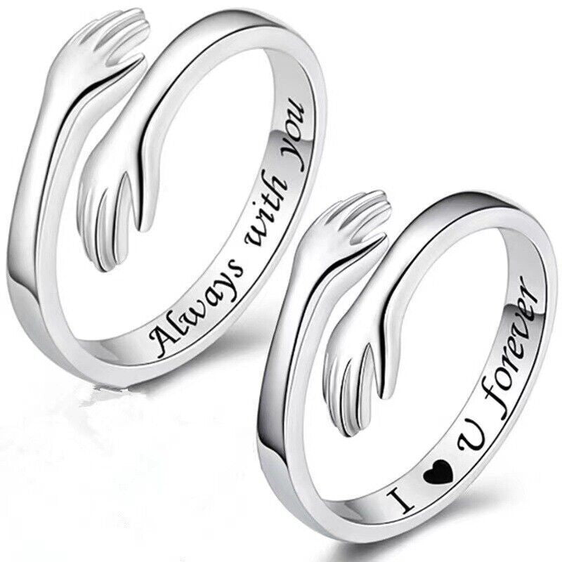 Adjustable 925 Sterling Silver Filled Embrace Warm Hug Protective Hands Ring