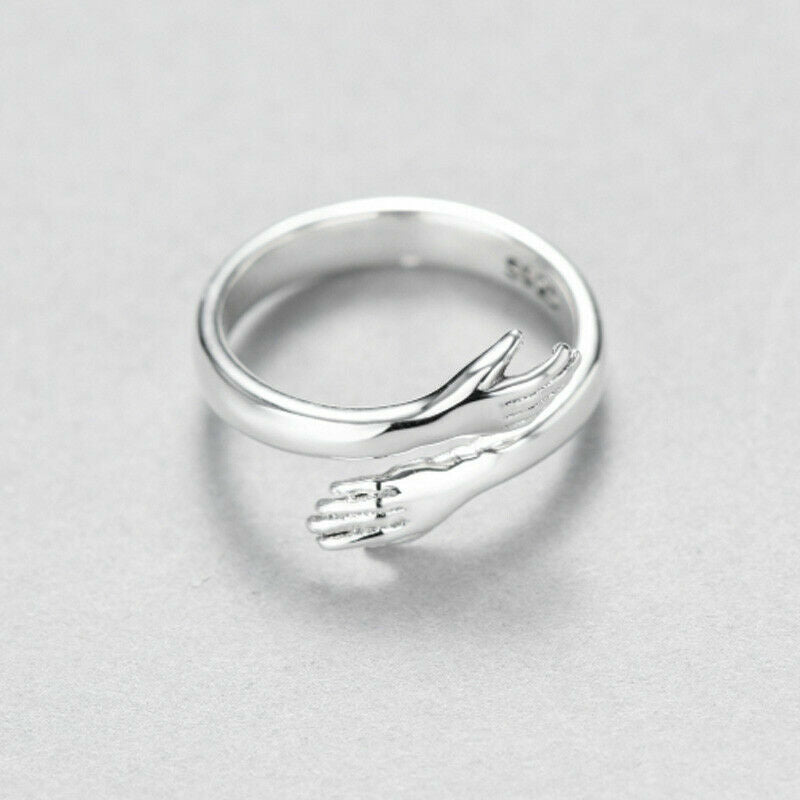 Silver Love Hug Ring Band Open Finger Fully Adjustable Jewellery, UK