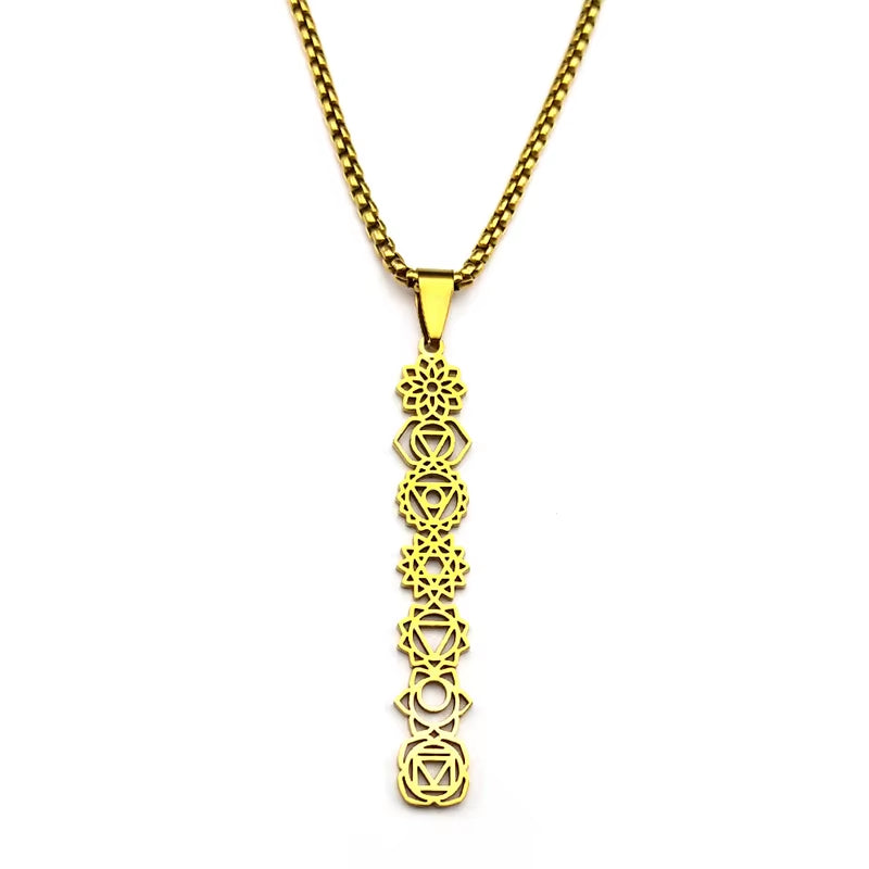 Yoga 7 Chakra Birth Flower Pendant Necklace for Women Girls Stainless Steel Gold Color Reiki Healing Amulet Jewelry Gift