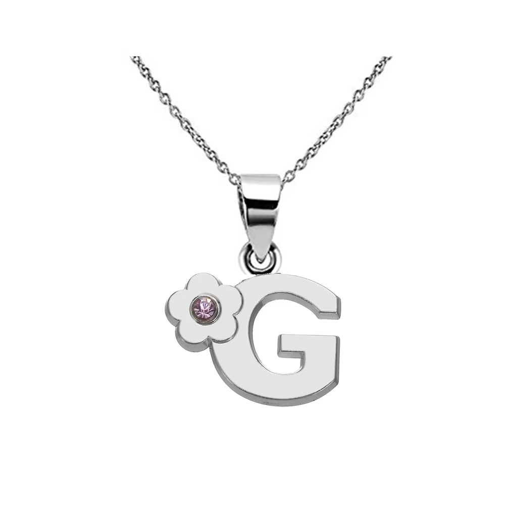 Initials Flower Letter Name Necklace for Girls Children'S Alloy Crystal Flower A-Z Alphabet Pendant Chain Kids Jewelry