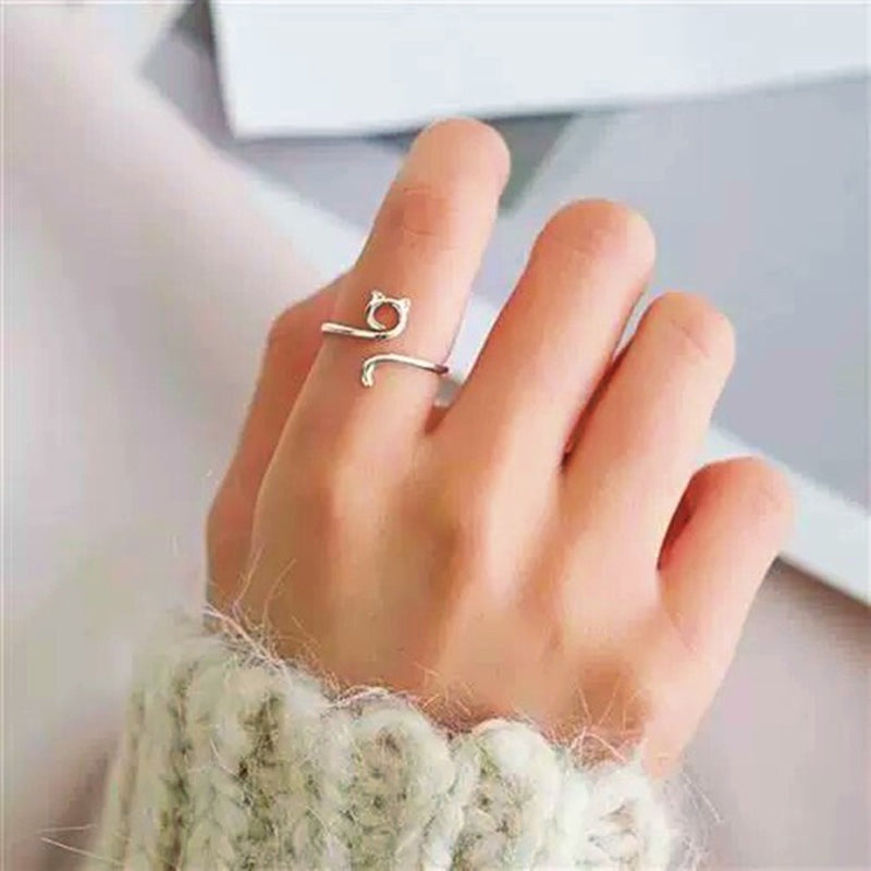 Hollow Cat Adjustable Ring 925 Sterling Silver Women Girl Jewellery Gift New UK
