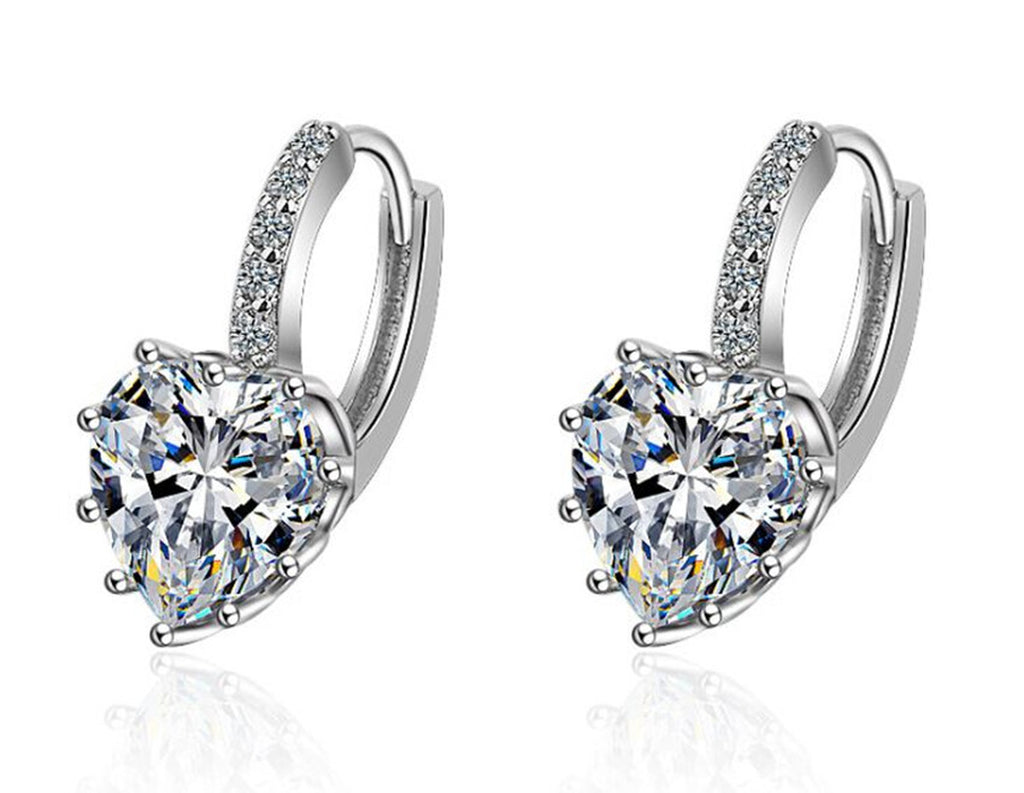 Heart Charm Stone Stud Earrings 925 Sterling Silver Womens Girls Jewellery Gift