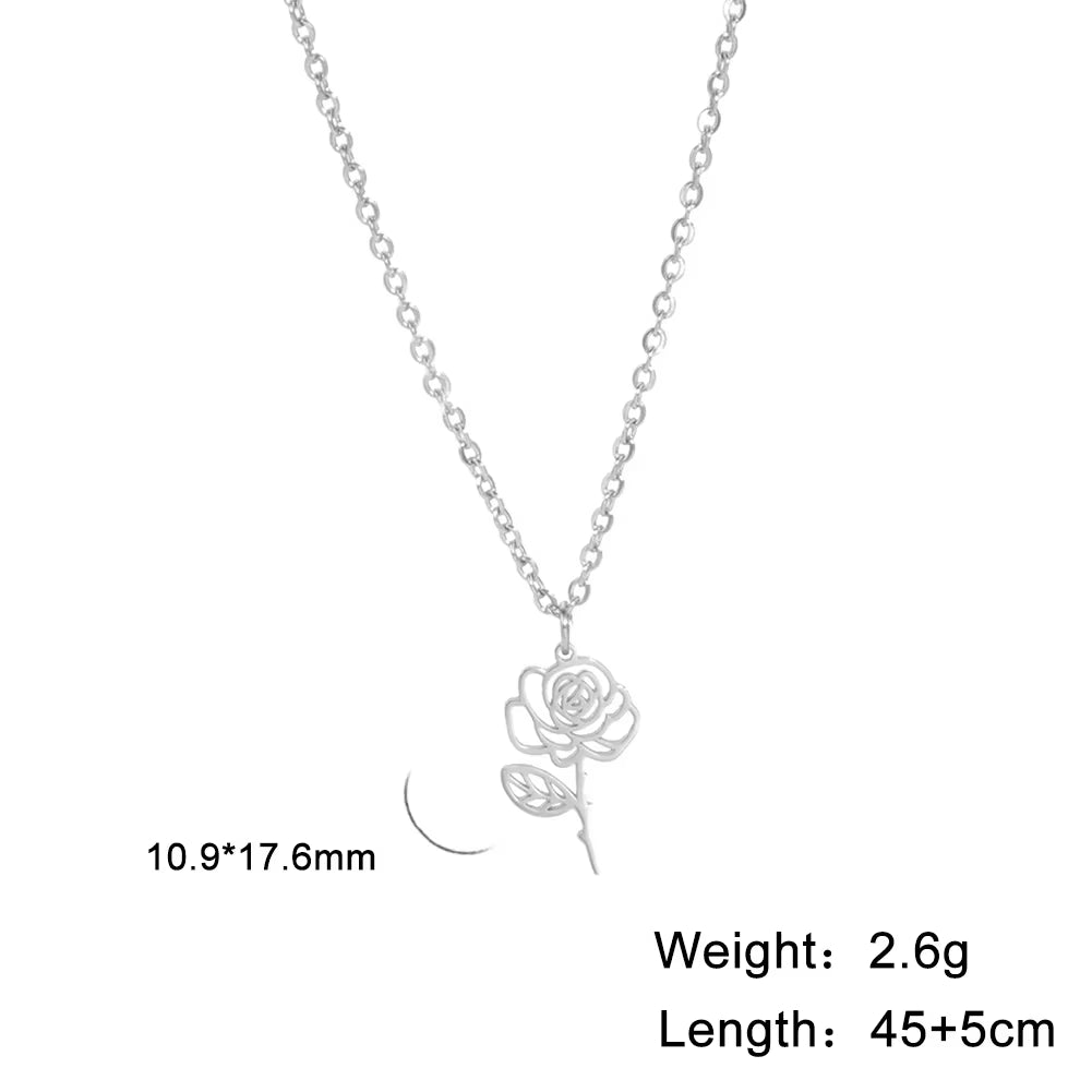 Stainless Steel Birth Month Flower Necklace Snowdrop Daisy Rose Pendant Neck Chains 2026 Trendy Jewelry Birthday Gift