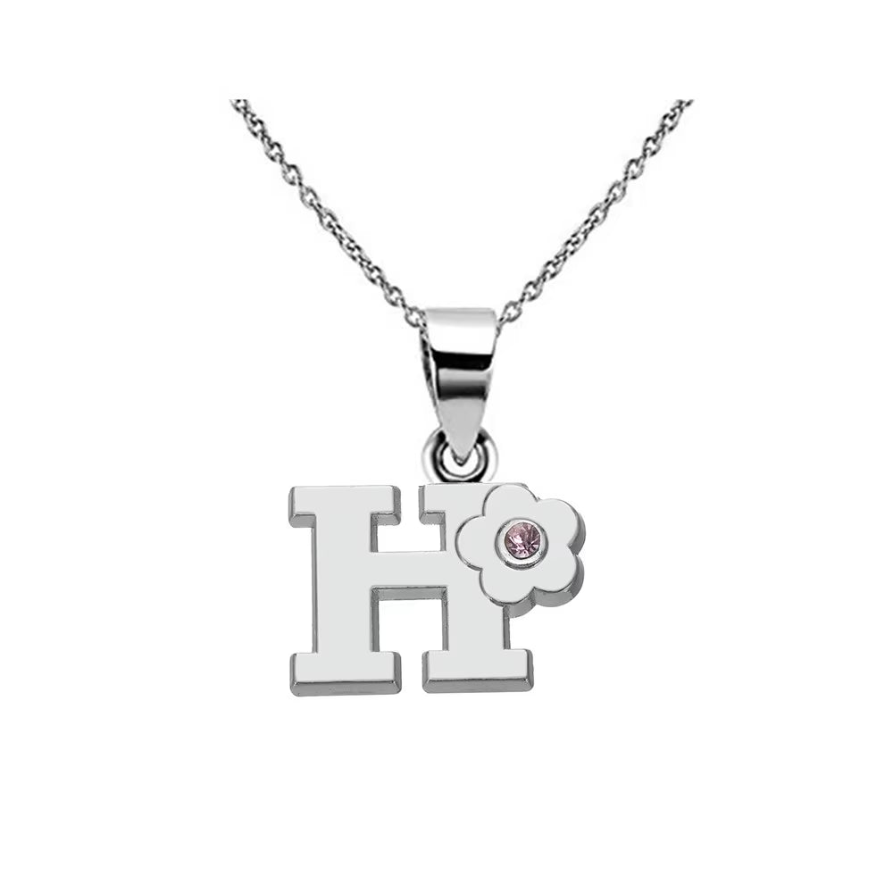 Initials Flower Letter Name Necklace for Girls Children'S Alloy Crystal Flower A-Z Alphabet Pendant Chain Kids Jewelry
