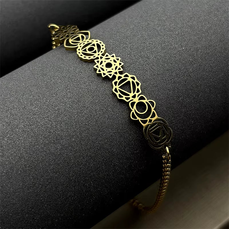 Yoga 7 Chakra Birth Flower Pendant Necklace for Women Girls Stainless Steel Gold Color Reiki Healing Amulet Jewelry Gift