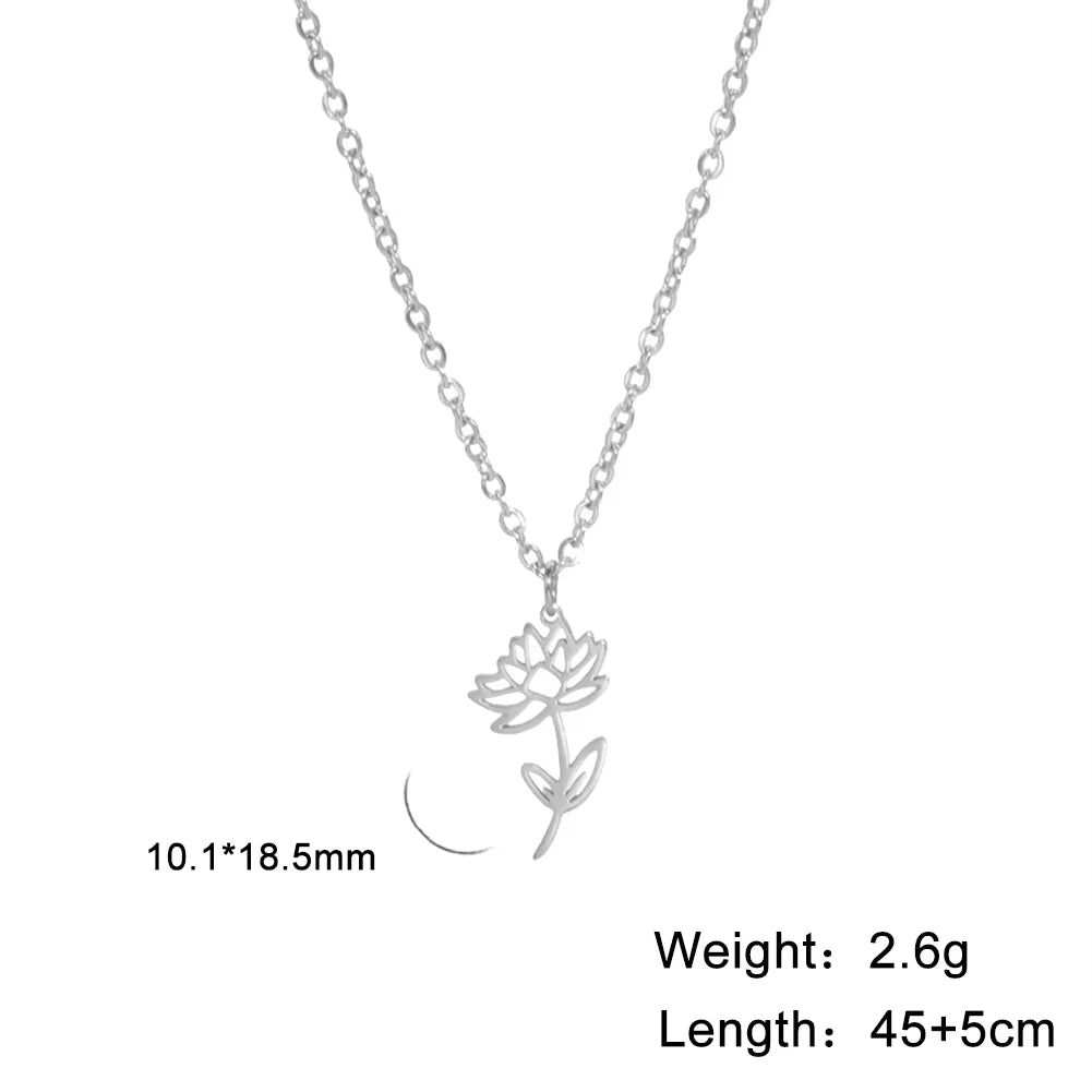Stainless Steel Birth Month Flower Necklace Snowdrop Daisy Rose Pendant Neck Chains 2026 Trendy Jewelry Birthday Gift