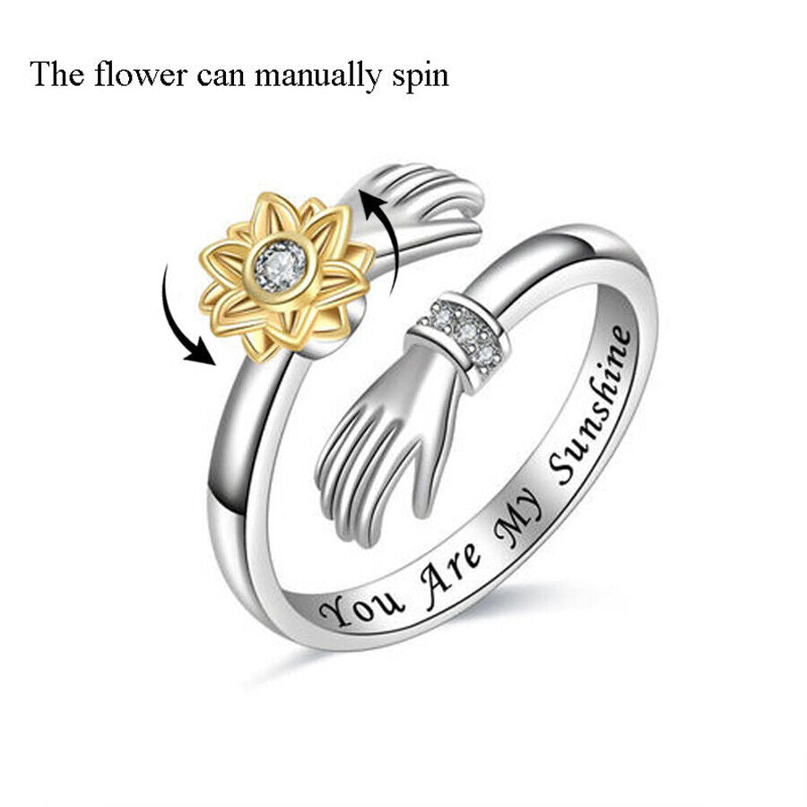 Adjustable 925 Sterling Silver Filled Embrace Warm Hug Protective Hands Ring