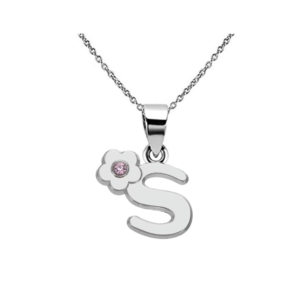 Initials Flower Letter Name Necklace for Girls Children'S Alloy Crystal Flower A-Z Alphabet Pendant Chain Kids Jewelry