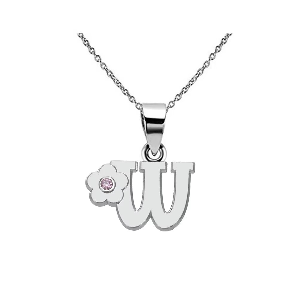 Initials Flower Letter Name Necklace for Girls Children'S Alloy Crystal Flower A-Z Alphabet Pendant Chain Kids Jewelry