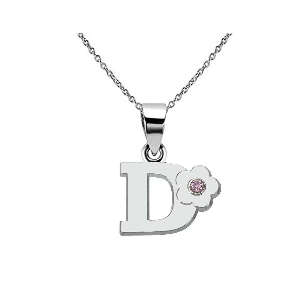 Initials Flower Letter Name Necklace for Girls Children'S Alloy Crystal Flower A-Z Alphabet Pendant Chain Kids Jewelry