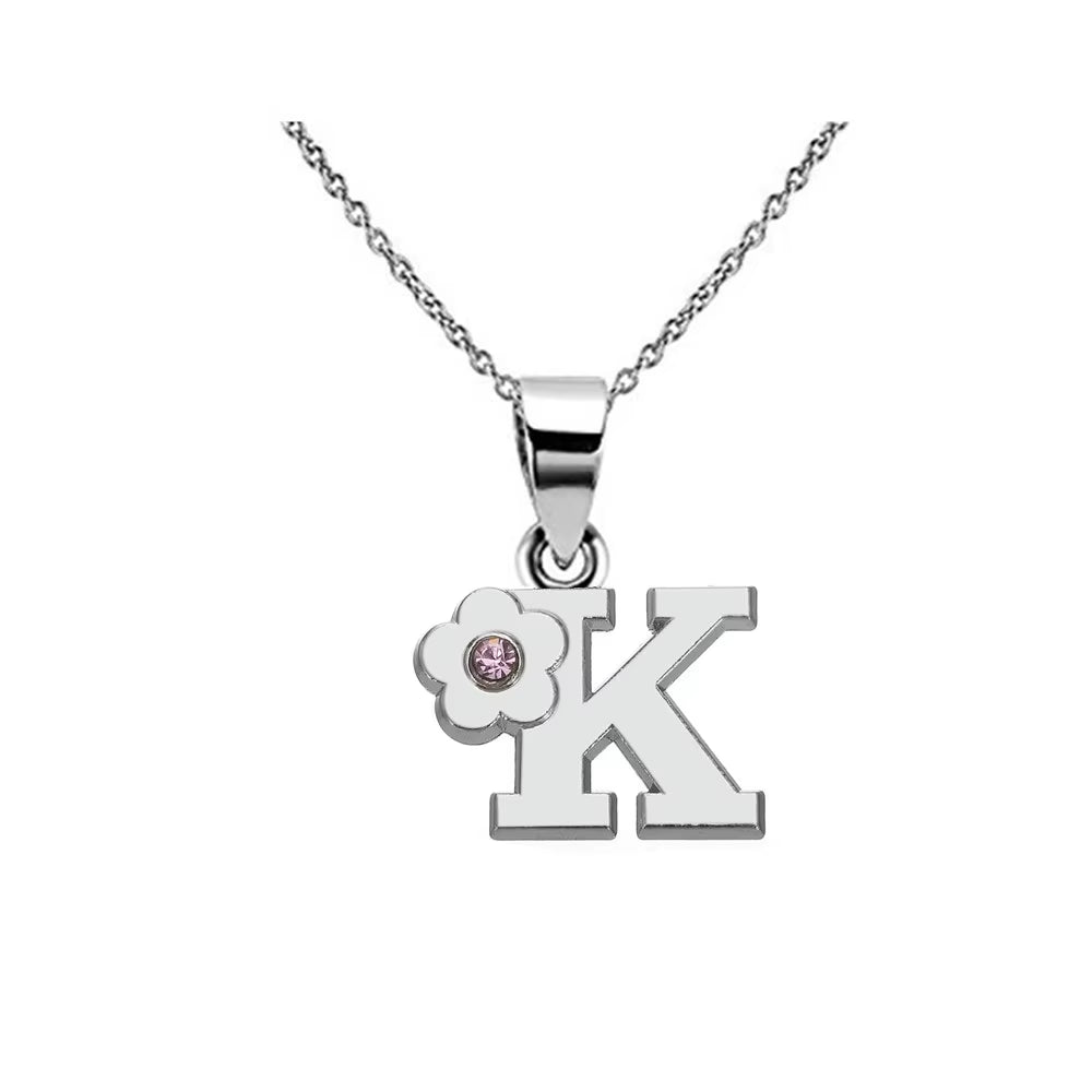 Initials Flower Letter Name Necklace for Girls Children'S Alloy Crystal Flower A-Z Alphabet Pendant Chain Kids Jewelry