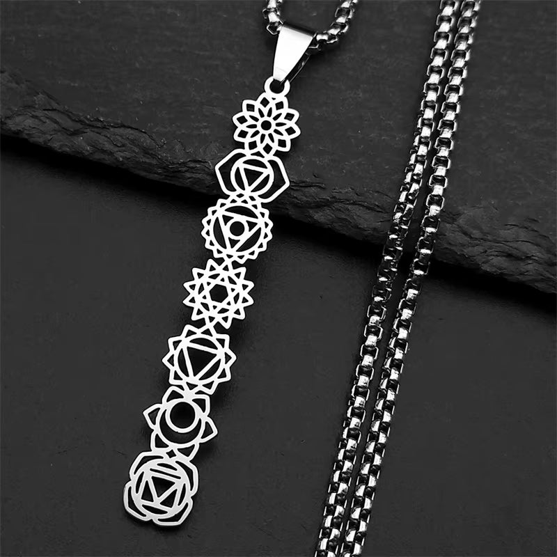 Yoga 7 Chakra Birth Flower Pendant Necklace for Women Girls Stainless Steel Gold Color Reiki Healing Amulet Jewelry Gift