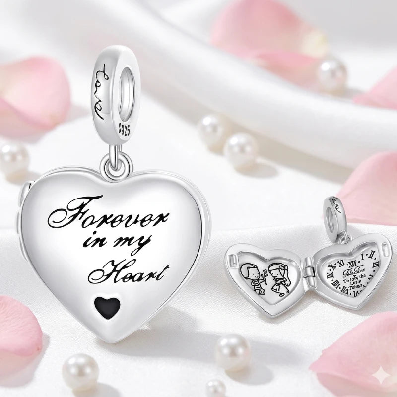 Forever in My Heart Opening Locket Charm in 925 Sterling Silver - Loyalty & Love
