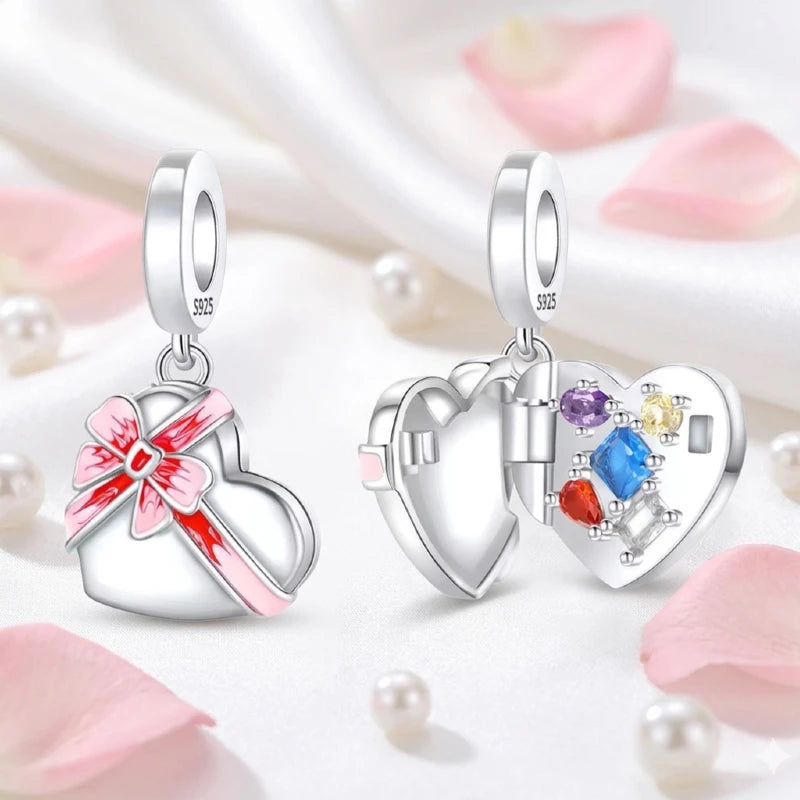 Wrapped With Love Secret Birthstone Heart Charm in 925 Sterling Silver - Loyalty & Love