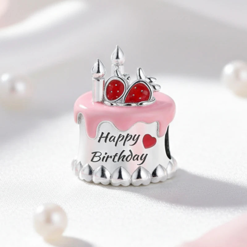 Happy Birthday Cake Charm in 925 Sterling Silver - Loyalty & Love
