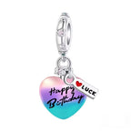 Happy Birthday With Love & Luck Gradient Heart Charm in 925 Sterling Silver - Loyalty & Love