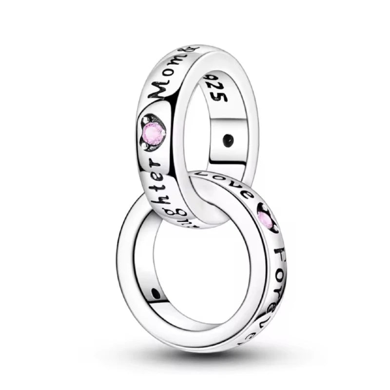 Mother & Daughter Rings Charm in 925 Sterling Silver - Loyalty & Love