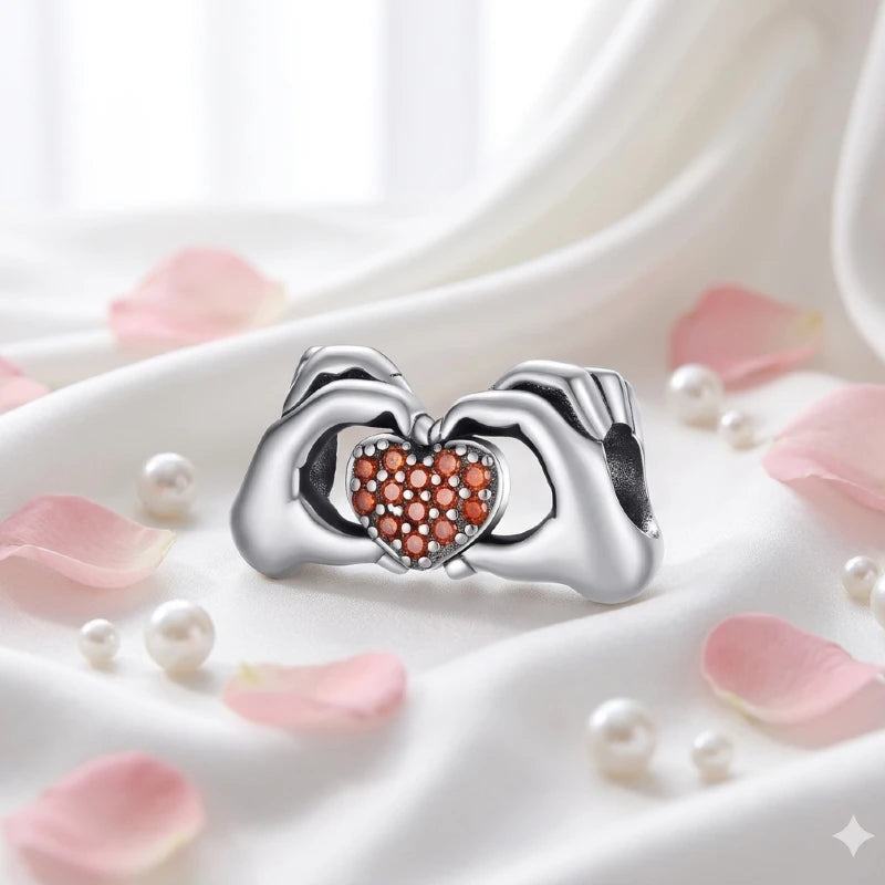 Heart in Your Hands Garnet Charm in 925 Sterling Silver - Loyalty & Love