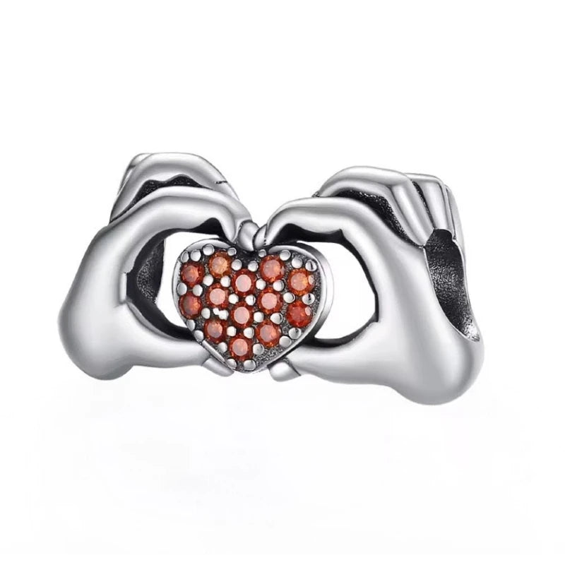 Heart in Your Hands Garnet Charm in 925 Sterling Silver - Loyalty & Love