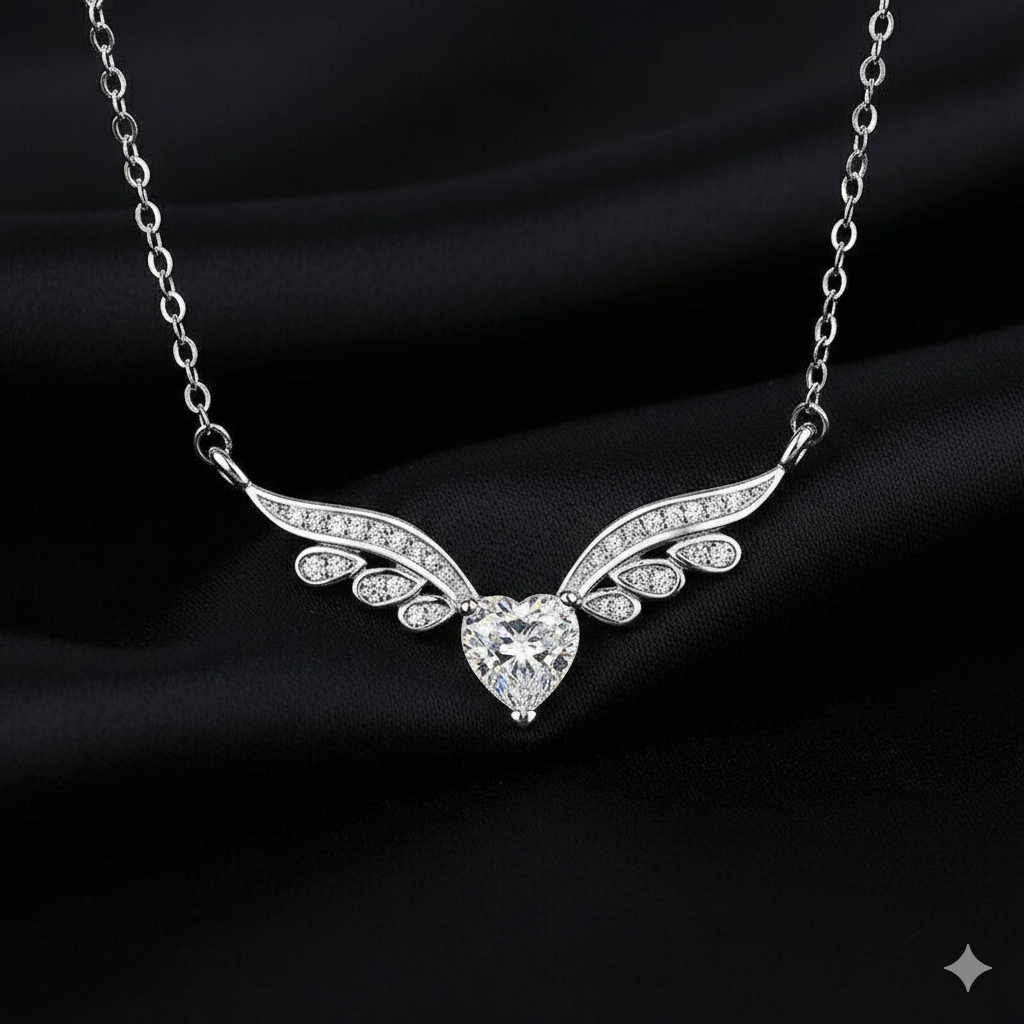 Elegant Crystal Angel Wing Heart Choker Necklace Women Girls Silver Jewellery