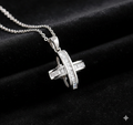 Retro Crystal Cross Pendant Necklace 925 Sterling Silver Plated Womens Jewellery