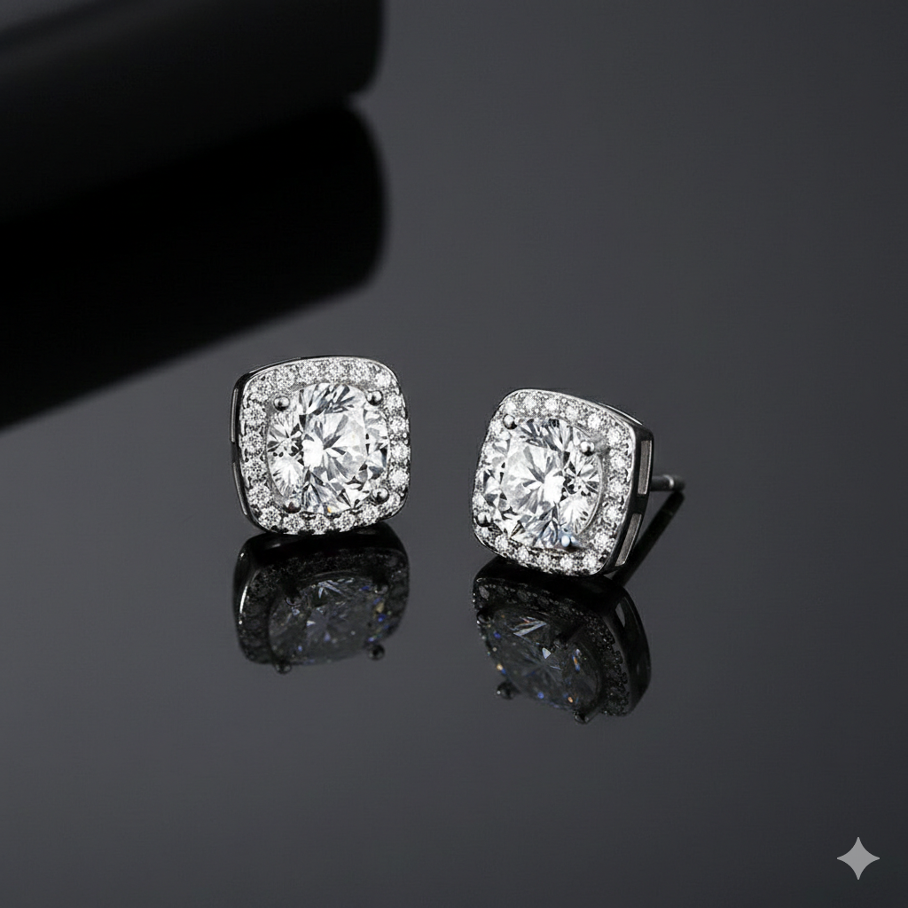 Crystal Square Stone Stud Earrings 925 Sterling Silver Womens Jewellery Gift UK