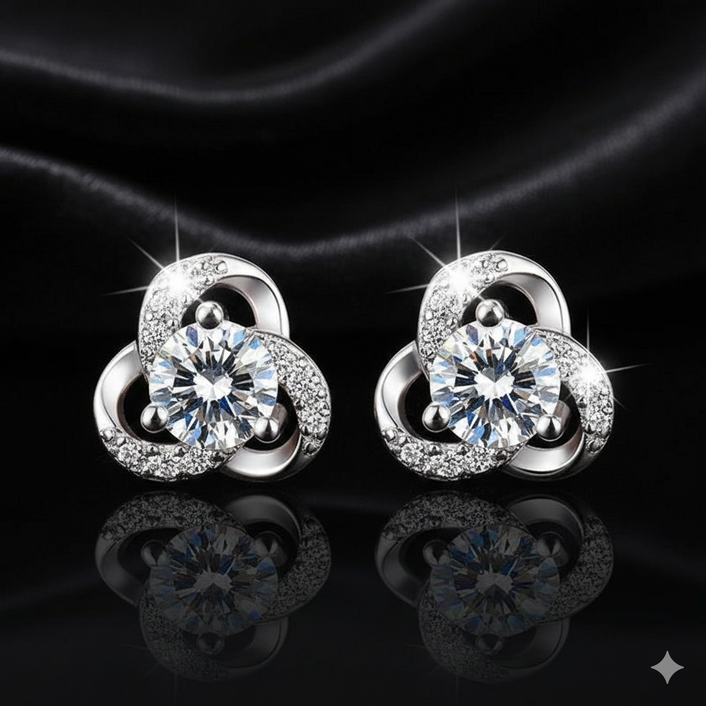 Womens Girls 925 Sterling Silver Crystal Swirl Stud Earrings Jewellery Gift UK