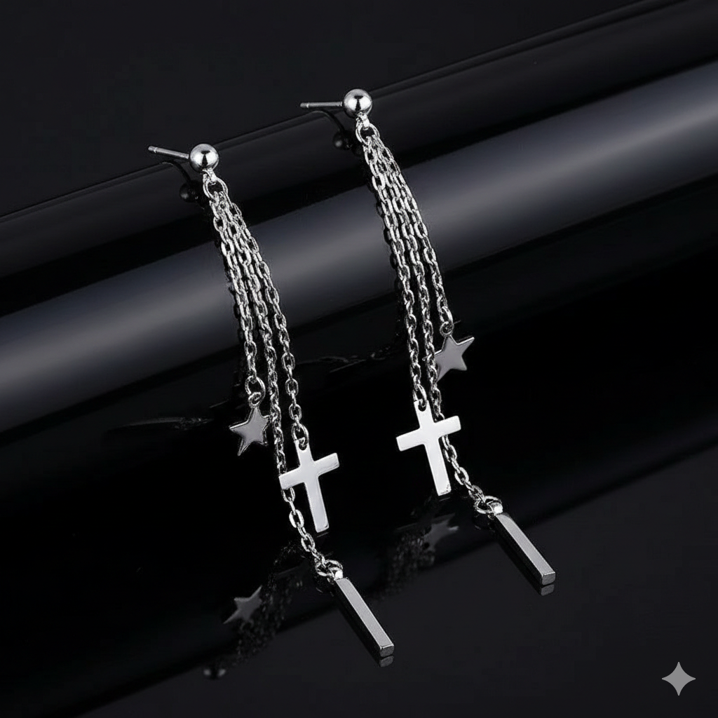 Cross Star Tassel Drop Earrings 925 Sterling Silver Womens Girls Jewellery Gift