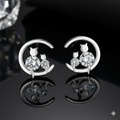 Womens Girls 925 Sterling Silver Crystal Moon Cats Stud Earrings Jewellery Gift