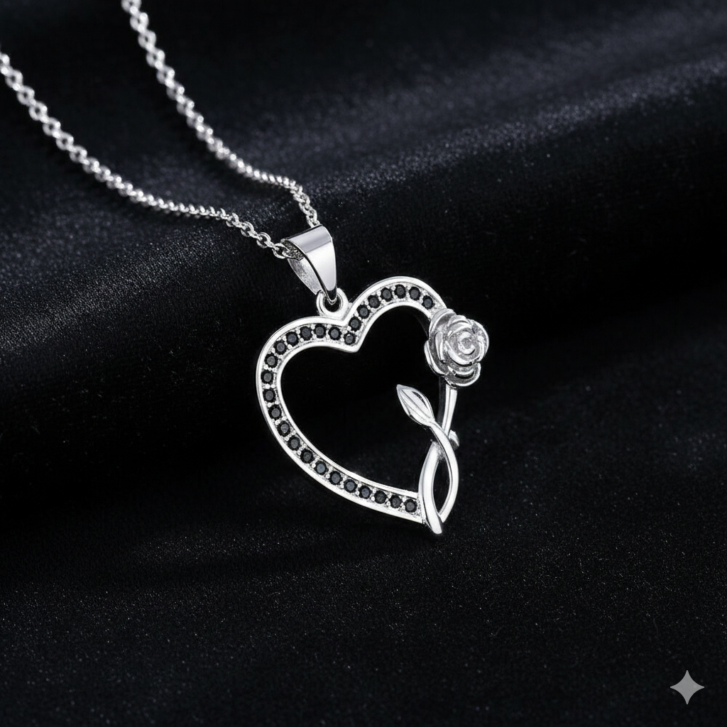 Crystal Heart Rose Choker Necklace Pendant 925 Sterling Silver Womens Jewellery