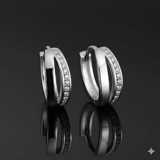 Crystal Huggie Hoop Double Layer Earrings 925 Sterling Silver Women Jewellery UK