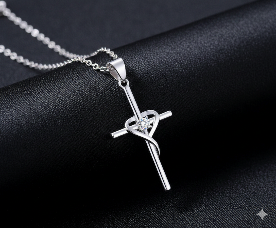 Heart Cross Pendant 925 Sterling Silver Womens Necklace Chain Jewellery Gift UK