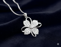 Clover Crystal Pendant 925 Sterling Silver Chain Necklace Women Ladies Jewellery