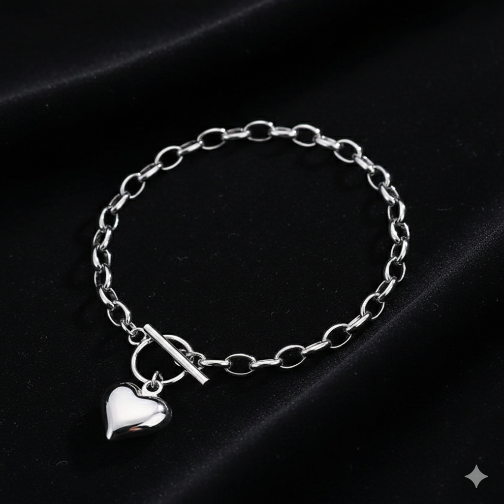 Heart Pendant 925 Sterling Silver Plated Chain Necklace Bracelet Women Jewellery