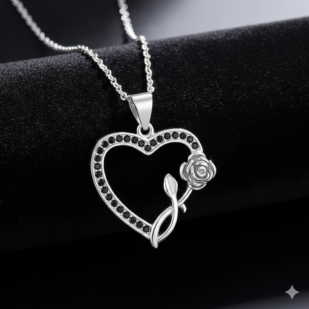 Crystal Heart Rose Choker Necklace Pendant 925 Sterling Silver Womens Jewellery