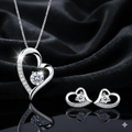 925 Sterling Silver Crystal Heart Pendant Necklace Stud Earrings Womens Gift