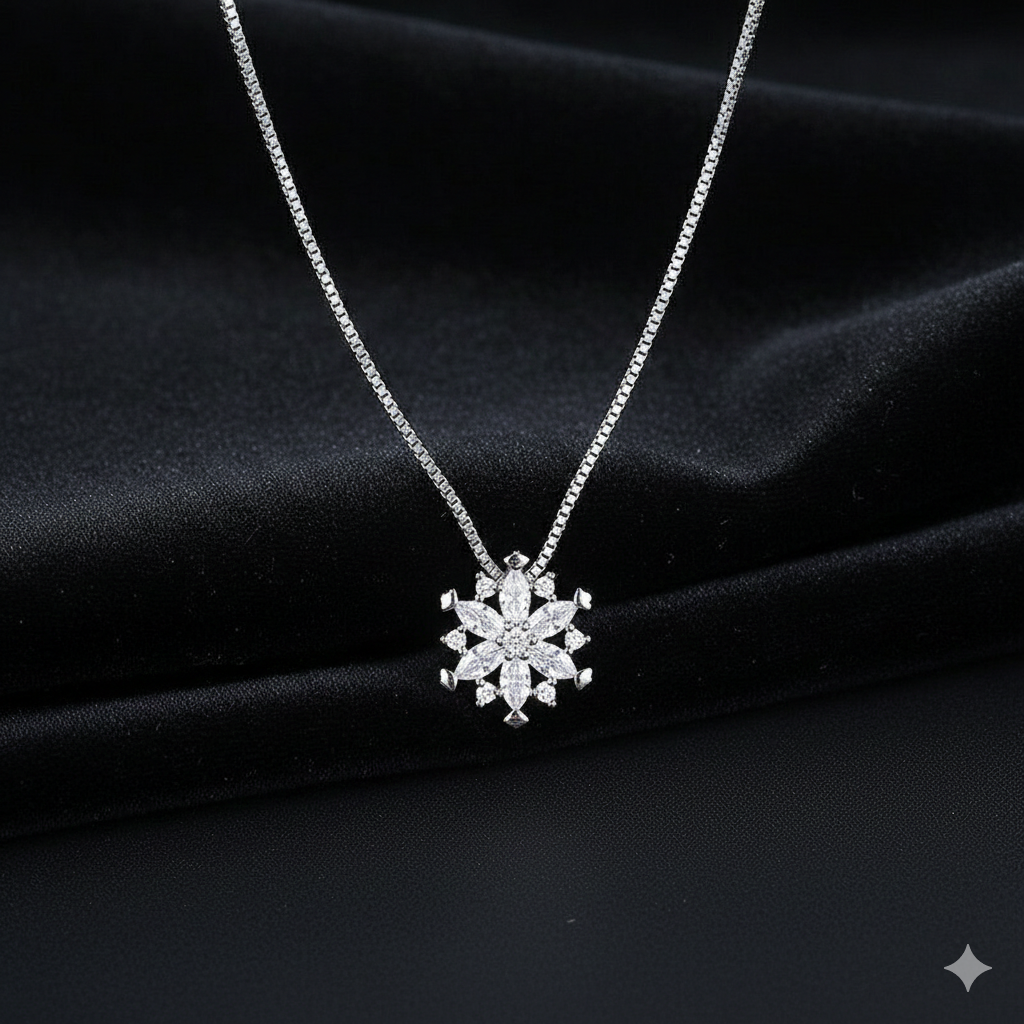 Crystal Snowflake Pendant Necklace 925 Sterling Silver Women Girls Jewellery UK