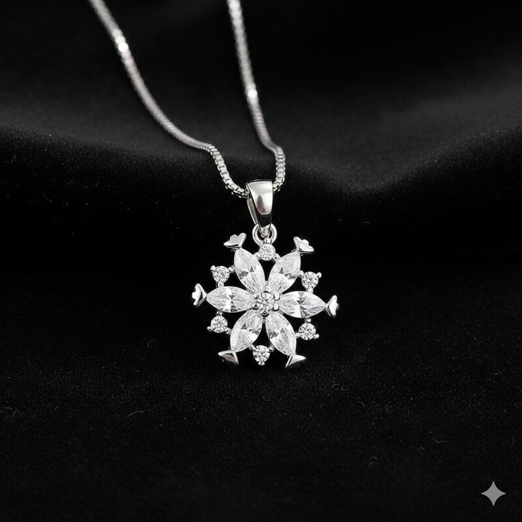 Crystal Snowflake Pendant Necklace 925 Sterling Silver Women Girls Jewellery UK