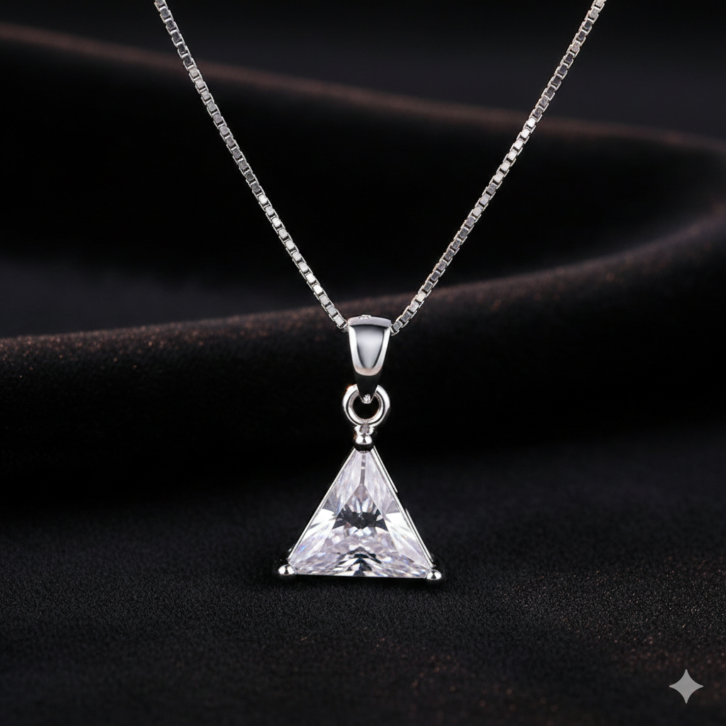 Crystal Triangle Pendant Necklace 925 Sterling Silver Women Girls Jewellery Gift